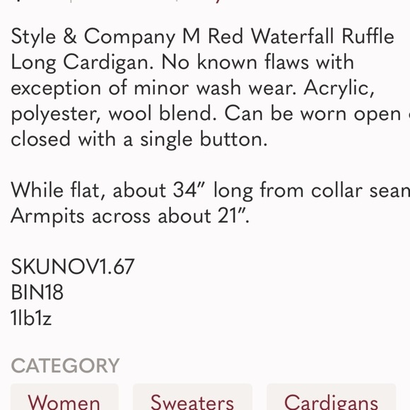 Style & Co Small purple Waterfall Ruffle Long Cardigan wool blend - Picture 5 of 5